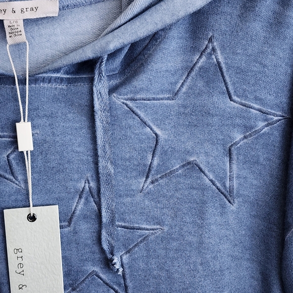 Grey & Gray Faded Blue Demin Embroidered Hoodie Size L - Picture 5 of 13